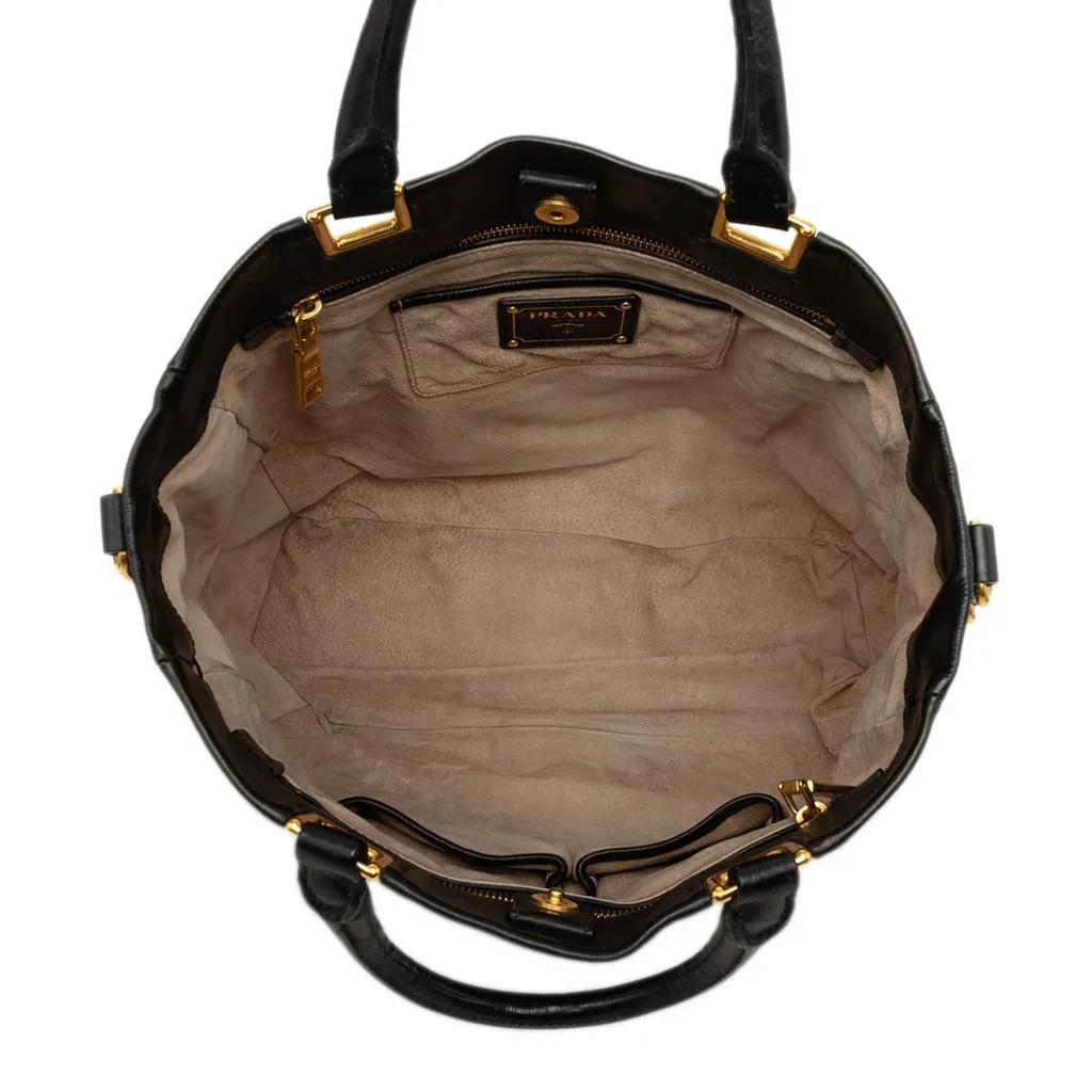 Prada Glace Calf Open Convertible Tote Black Leather Very good - Model View