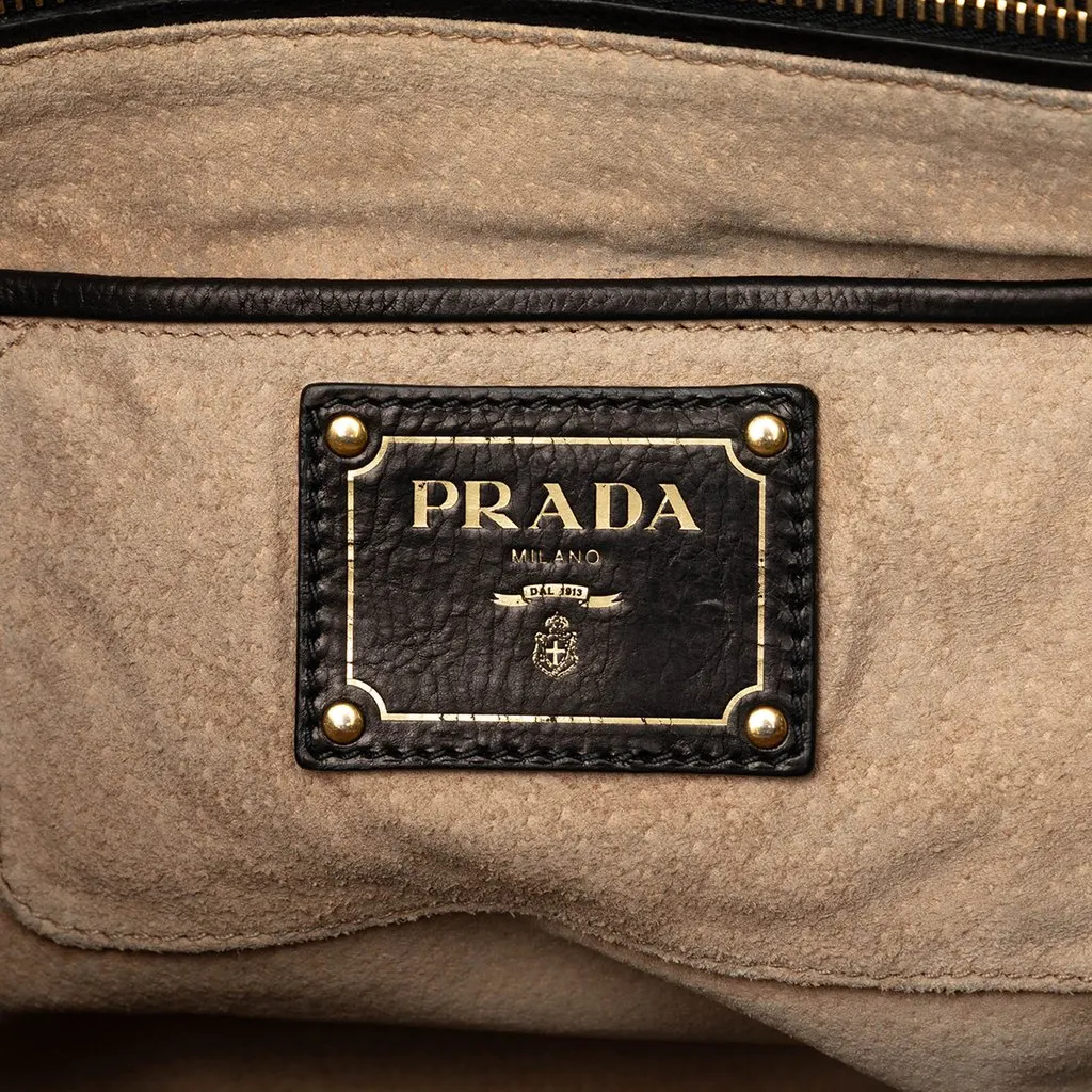 Prada Glace Calf Open Convertible Tote Black Leather Very good - Box View