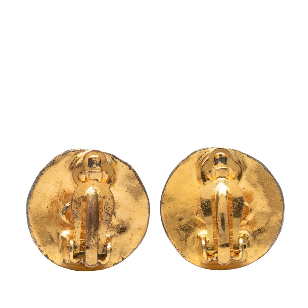 Chanel CC Gold Plated Round Clip On Earrings Gold Metal Very good - Back View