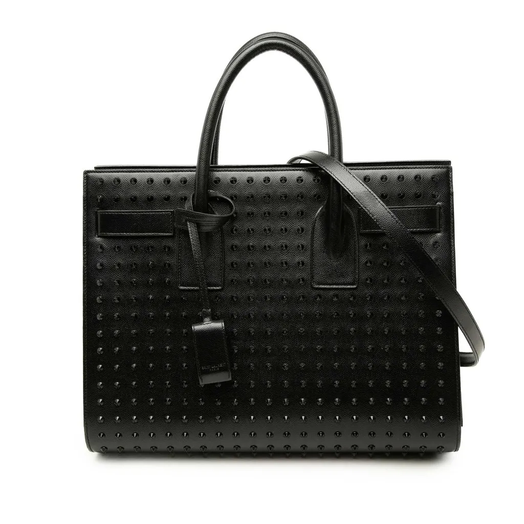 Saint Laurent Small Studded Leather Sac De Jour Satchel Black Leather Very good - Front View