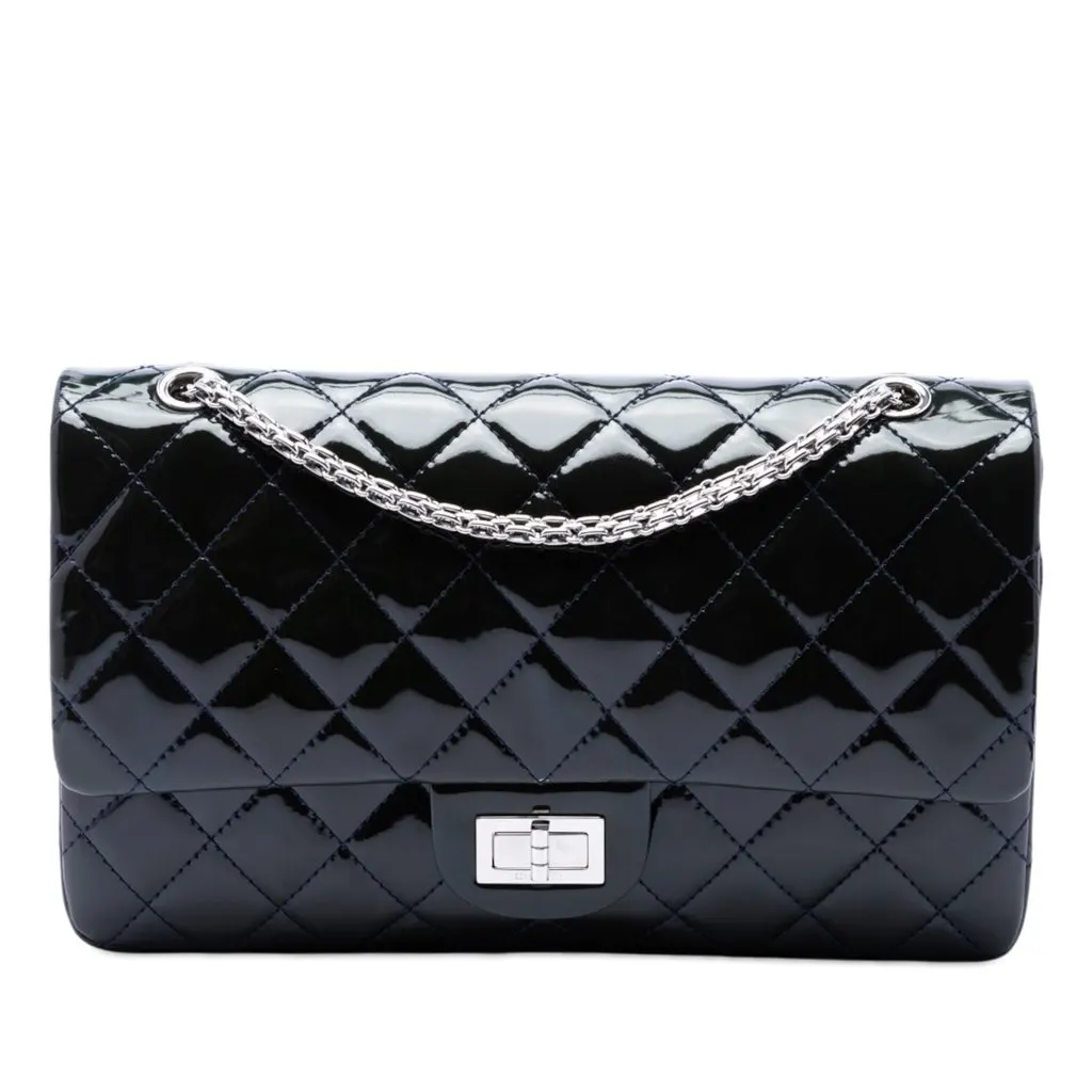 Chanel Quilted Patent Reissue 2.55 Double Flap 227 Blue Leather Very good - Front View