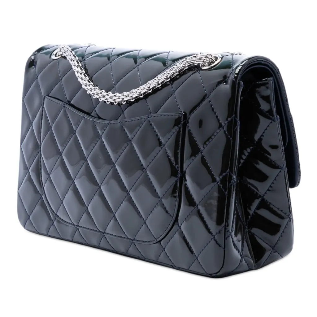 Chanel Quilted Patent Reissue 2.55 Double Flap 227 Blue Leather Very good - Back View