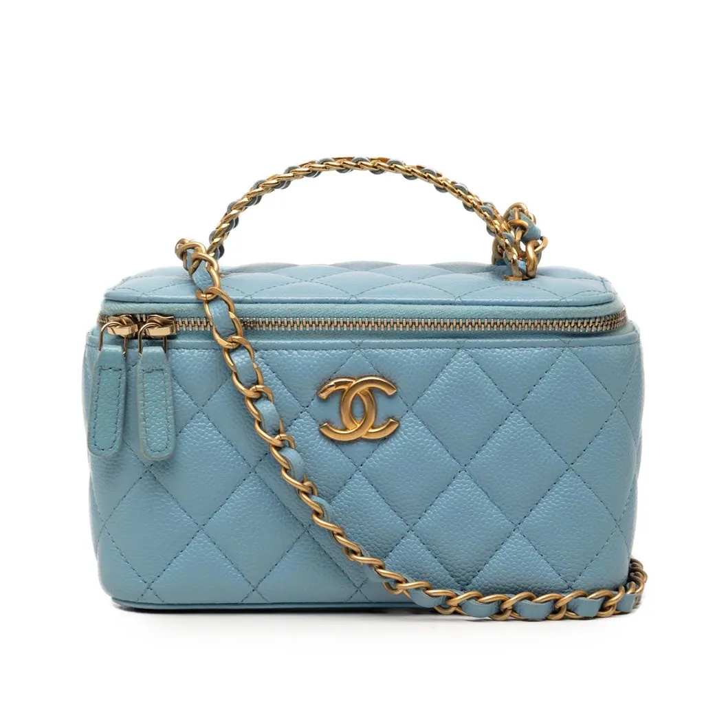 Chanel Caviar Pick Me Up Vanity Case Blue Leather Very good - Front View