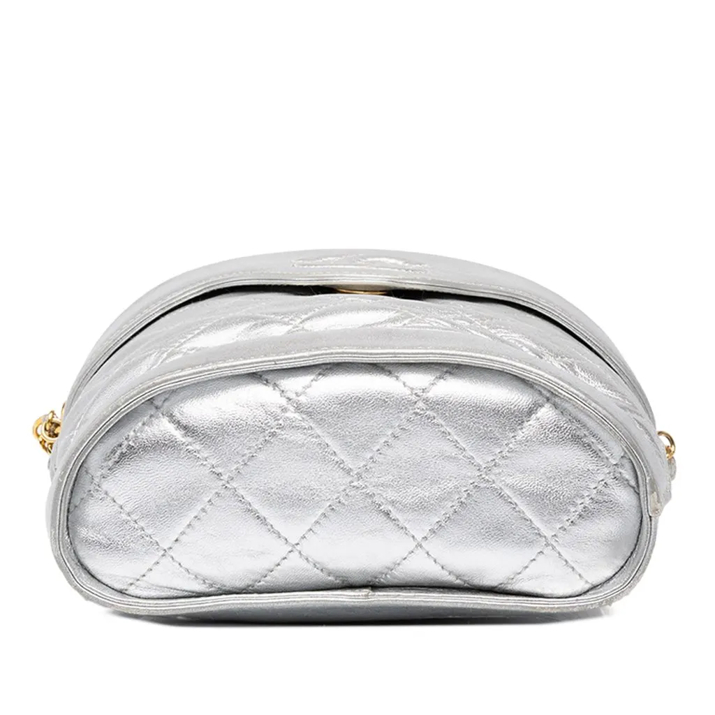 Chanel CC Quilted Metallic Lambskin Tassel Binocular Bag Silver Leather Good - Inside View
