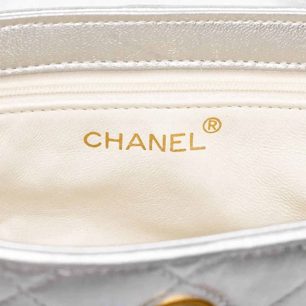 Chanel CC Quilted Metallic Lambskin Tassel Binocular Bag Silver Leather Good - Box View