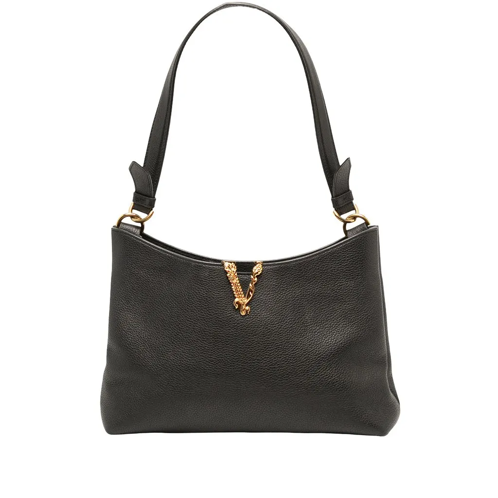 Versace Small Leather Virtus Hobo Black Leather Very good - Front View