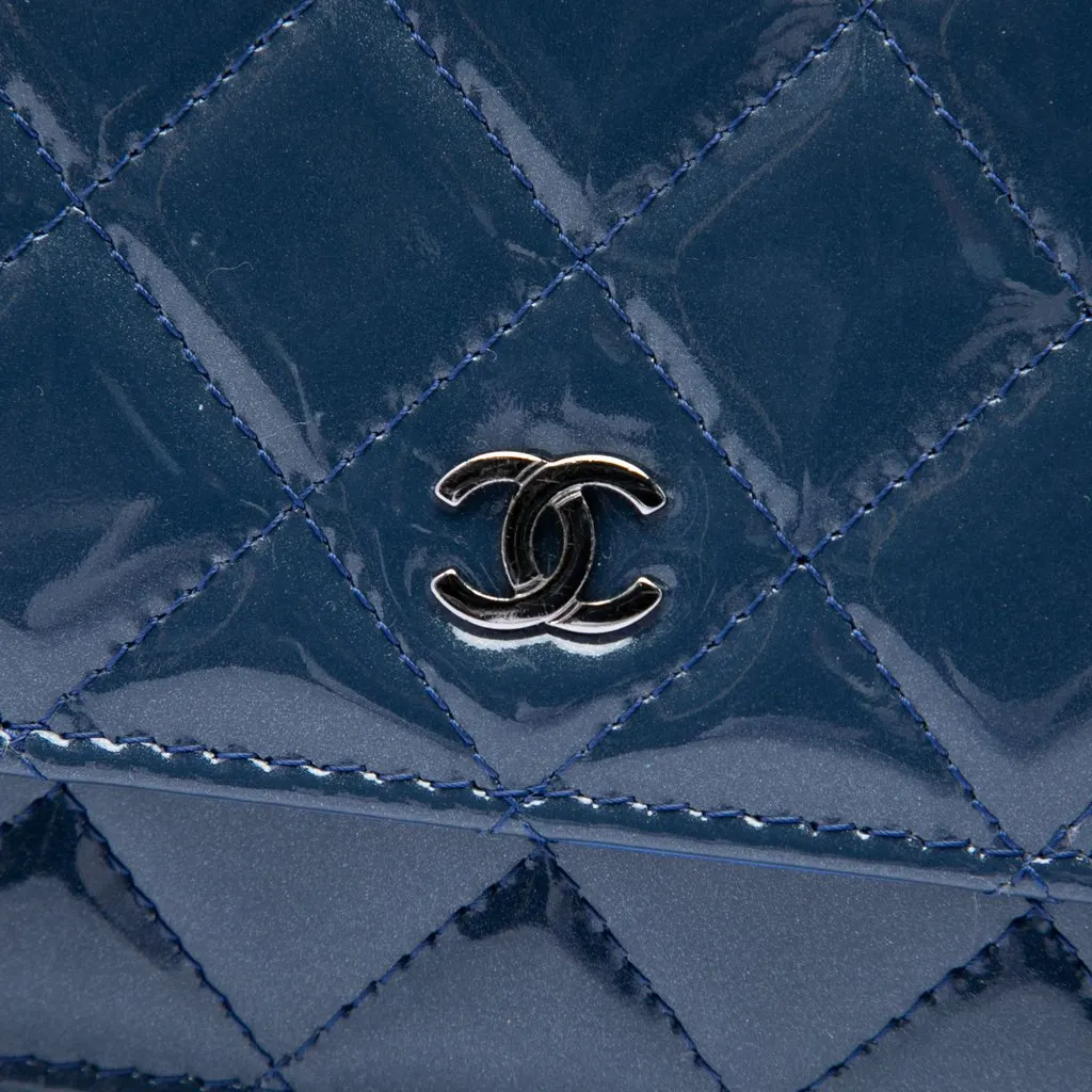 Chanel CC Quilted Patent Wallet On Chain Blue Leather Very good - Box View