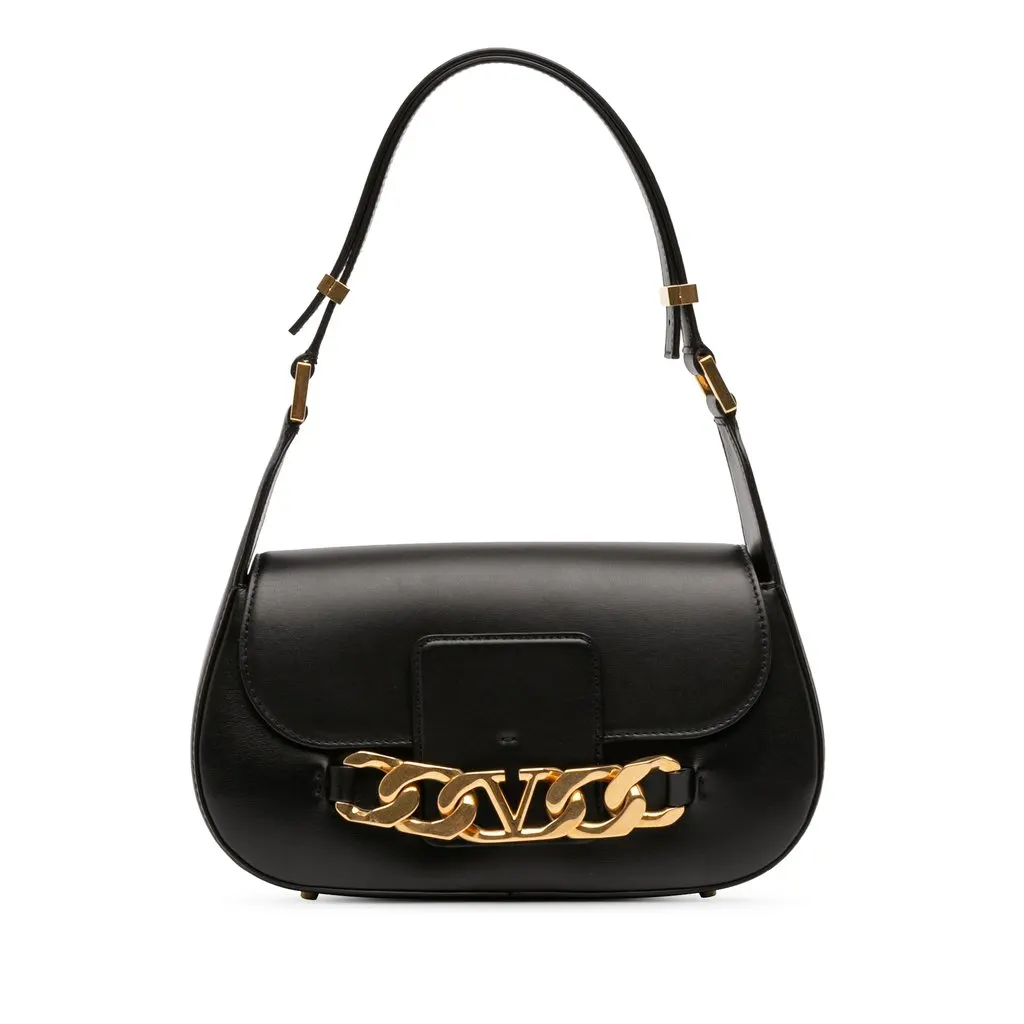 Valentino Medium Leather Vlogo Chain Shoulder Bag Black Leather Very good - Front View