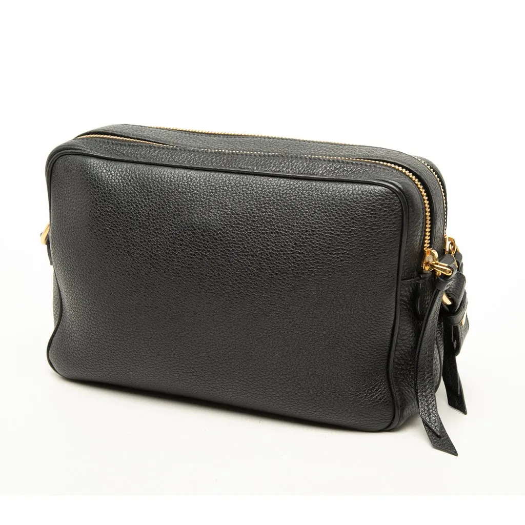 Prada Vitello Phenix Double Zip Camera Bag Black Leather Good - Back View