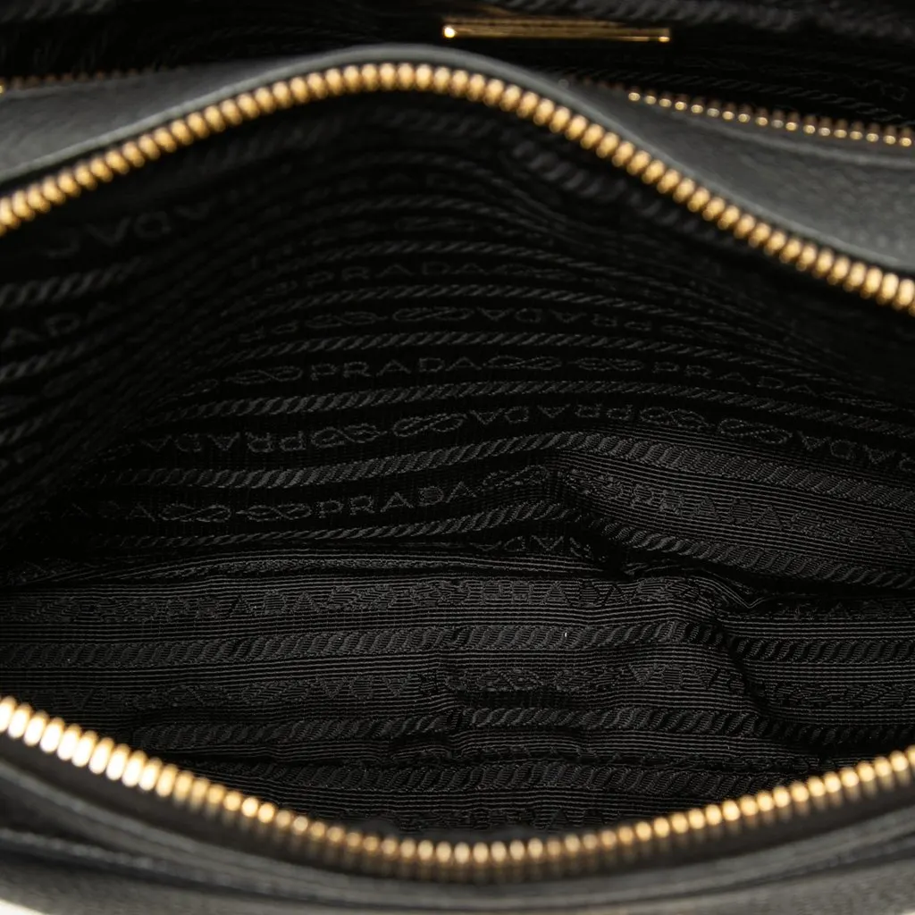 Prada Vitello Phenix Double Zip Camera Bag Black Leather Good - Model View
