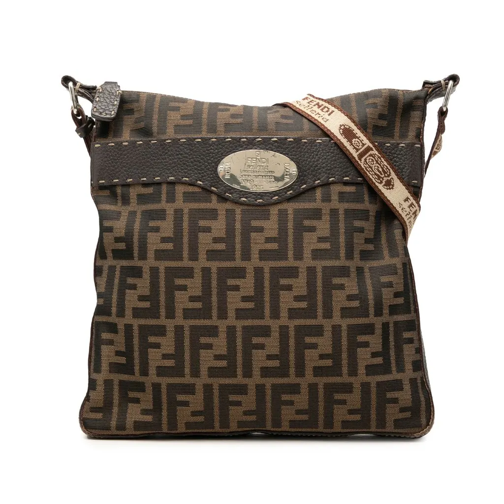 Fendi Zucca Canvas Selleria Crossbody Brown Very good - Front View