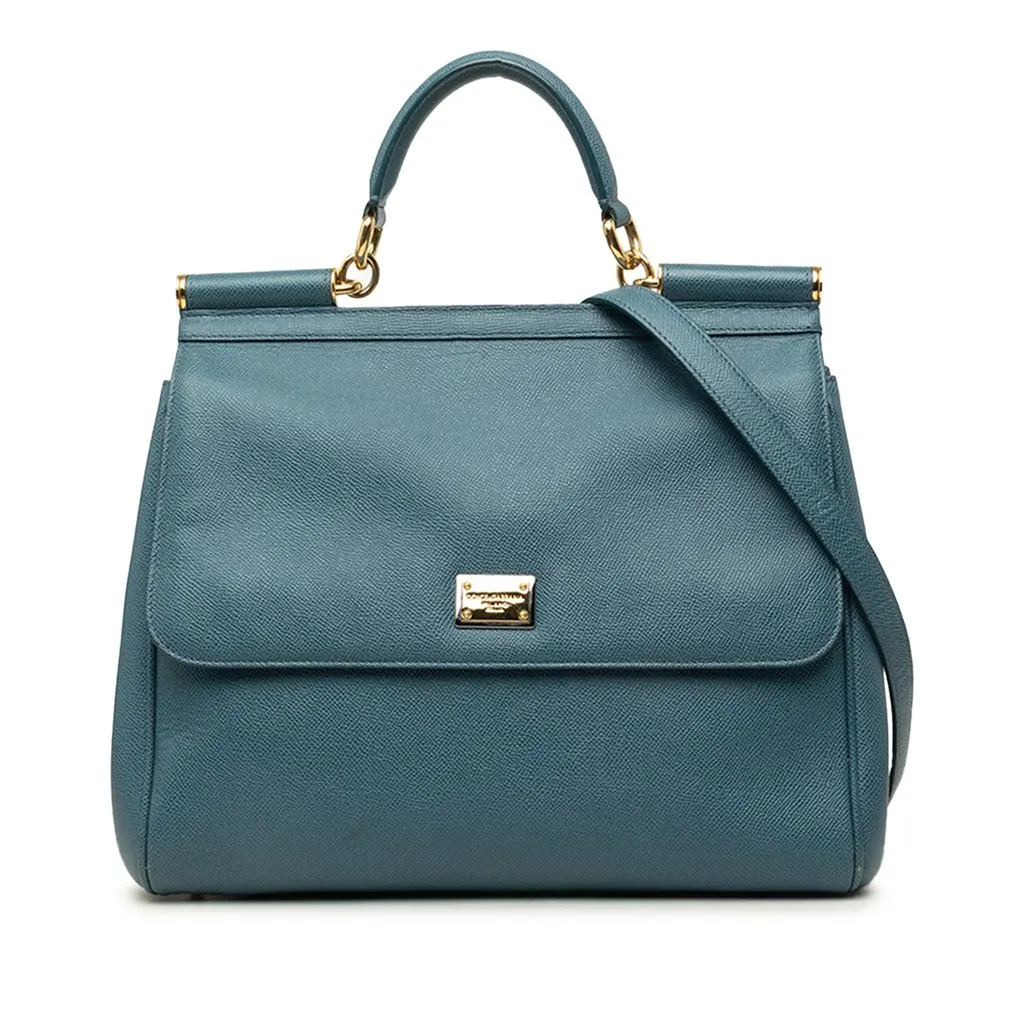 Dolce & Gabbana Large Dauphine Calfskin Miss Sicily Satchel Blue Leather Very good - Front View