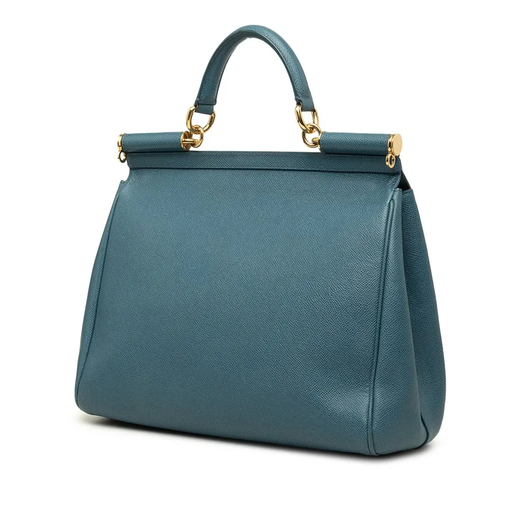 Dolce & Gabbana Large Dauphine Calfskin Miss Sicily Satchel Blue Leather Very good - Back View