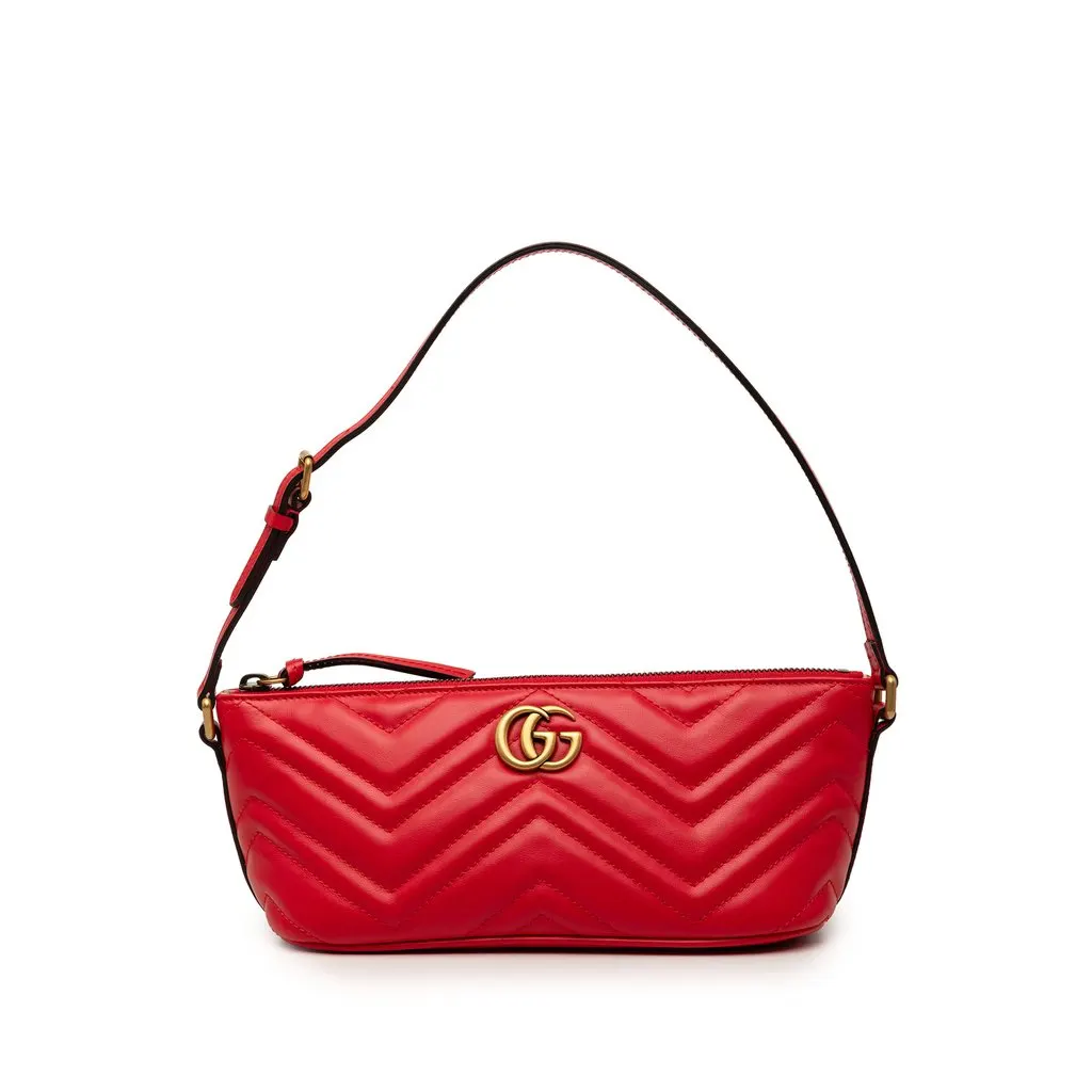 Gucci GG Marmont Matelasse Calfskin Shoulder Bag Red Leather Very good - Front View