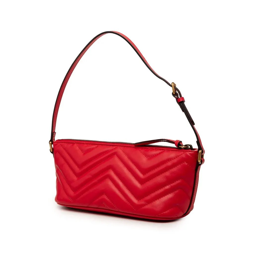 Gucci GG Marmont Matelasse Calfskin Shoulder Bag Red Leather Very good - Back View