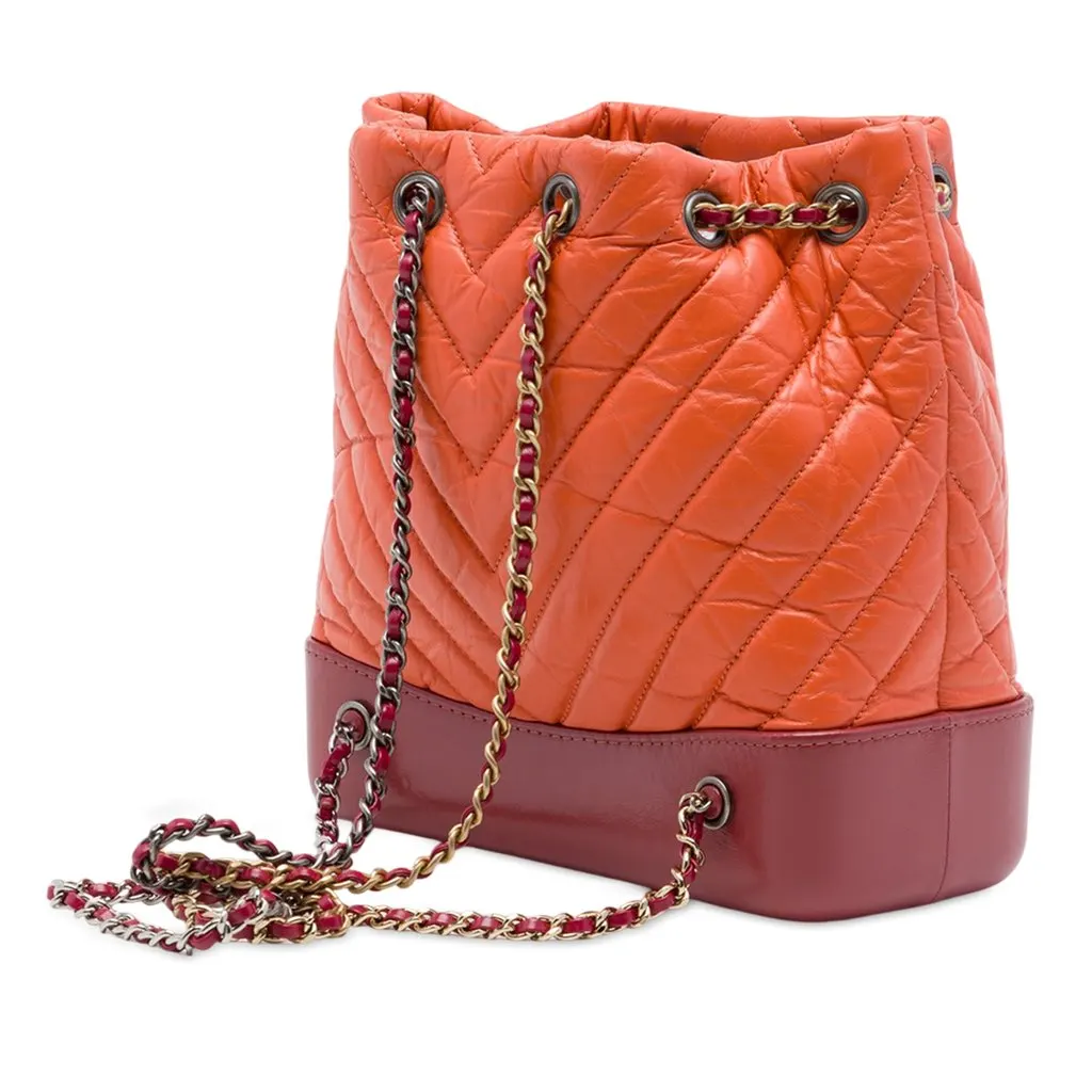 Chanel Small Bicolor Chevron Aged Calfskin Gabrielle Backpack Orange Leather Very good - Back View