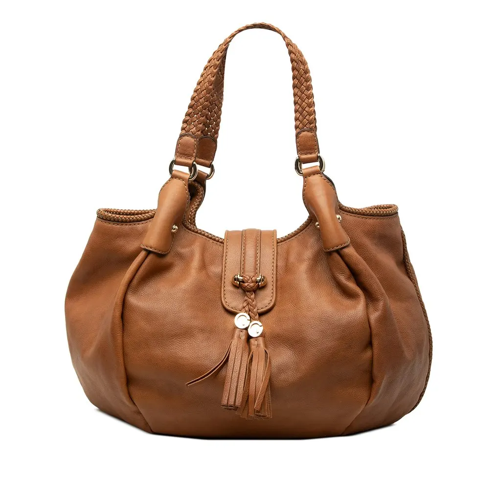 Gucci Calfskin Marrakech Tote Brown Leather Good - Front View