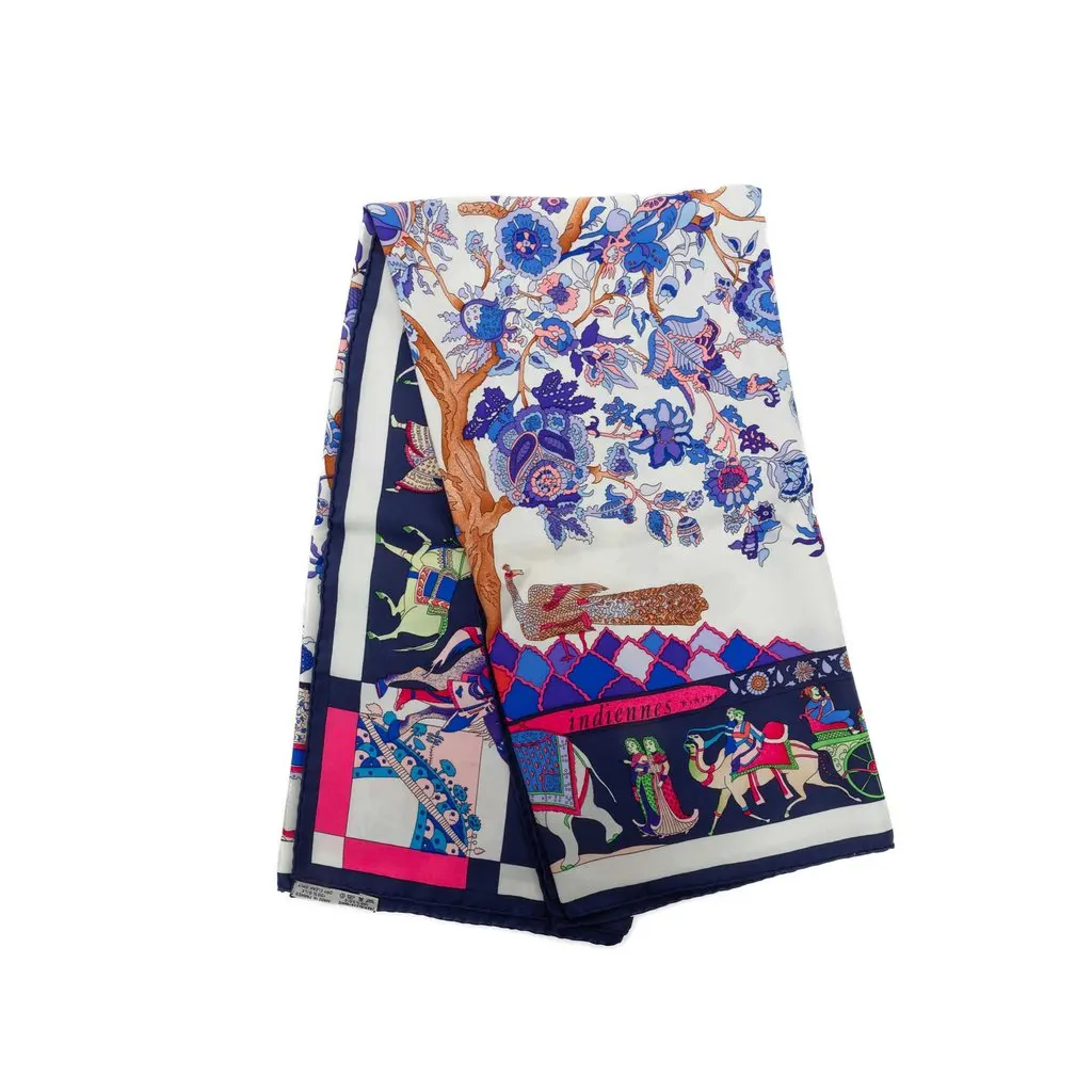 Hermès Fantaisies Indiennes Silk Scarf 90 Blue Very good - Front View