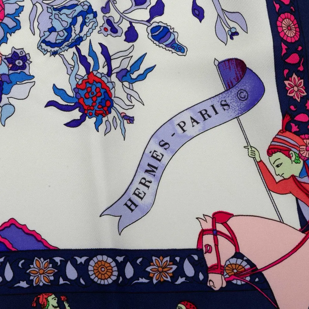 Hermès Fantaisies Indiennes Silk Scarf 90 Blue Very good - Back View