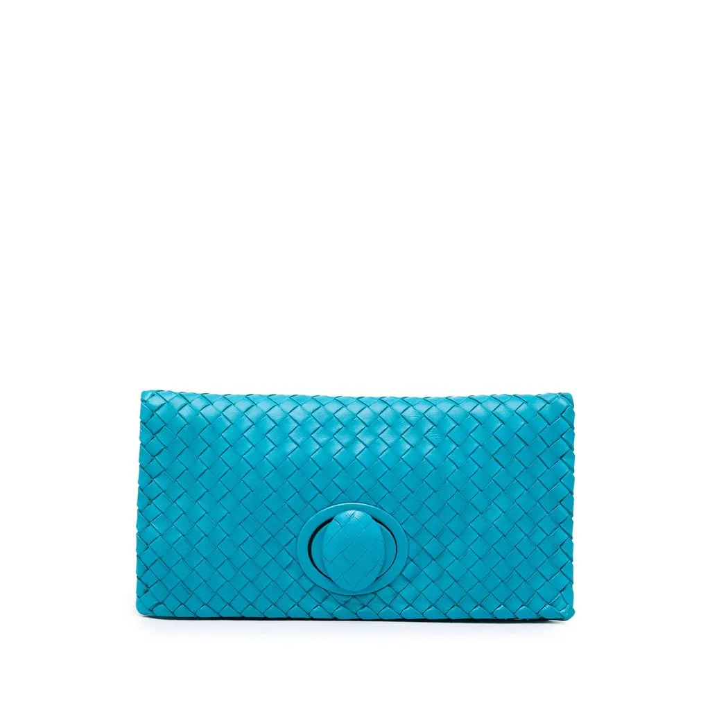 Bottega Veneta Nappa Intrecciato Turn Lock Clutch Blue Leather Very good - Front View