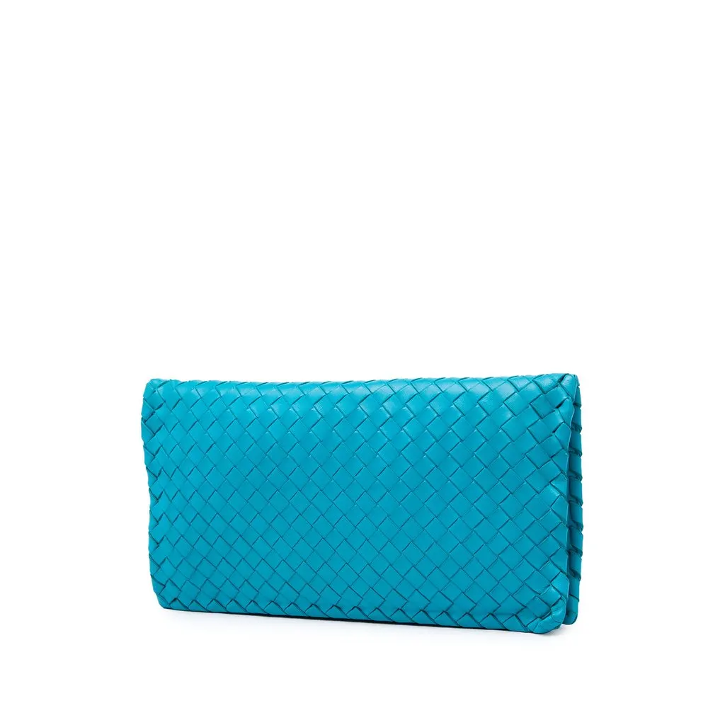 Bottega Veneta Nappa Intrecciato Turn Lock Clutch Blue Leather Very good - Back View