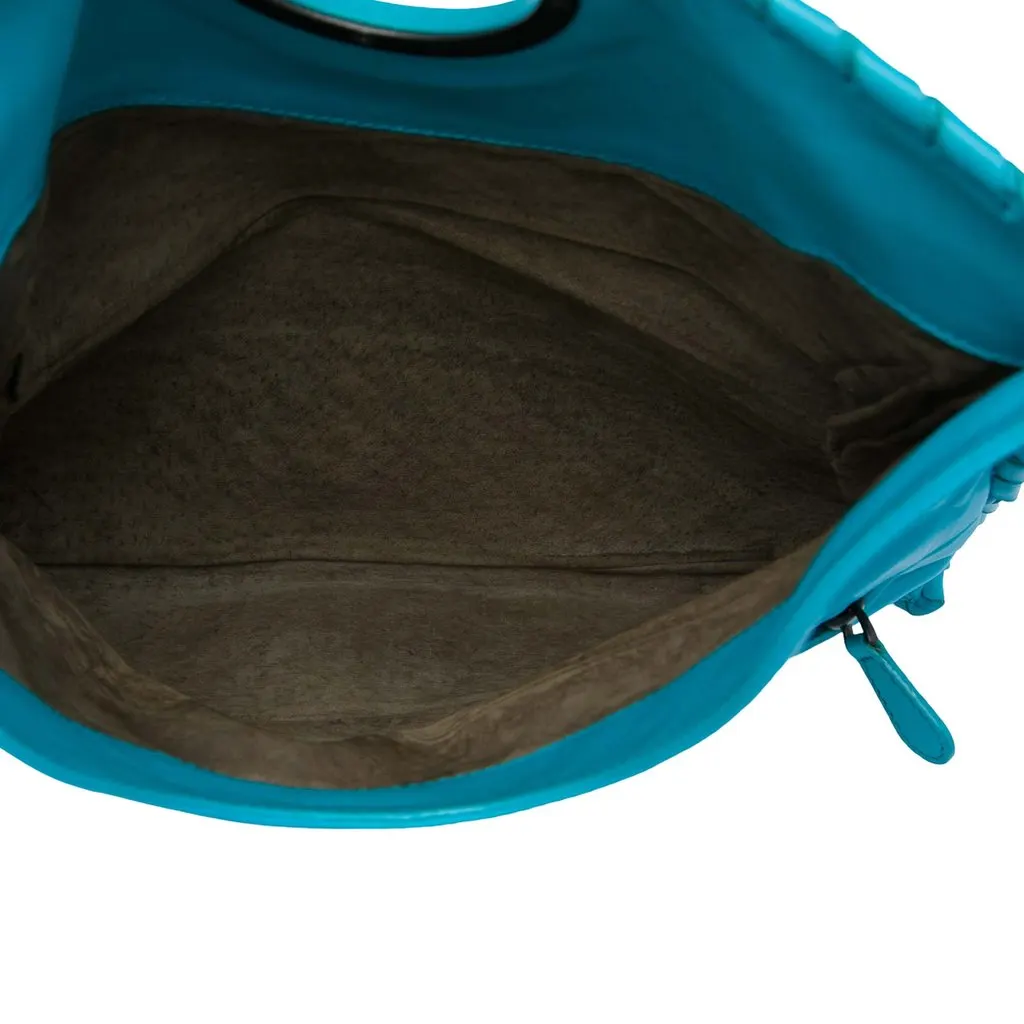 Bottega Veneta Nappa Intrecciato Turn Lock Clutch Blue Leather Very good - Model View