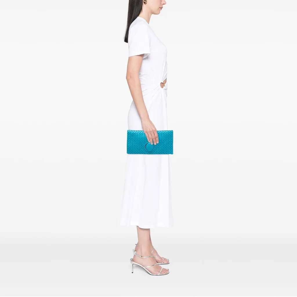 Bottega Veneta Nappa Intrecciato Turn Lock Clutch Blue Leather Very good - Box View