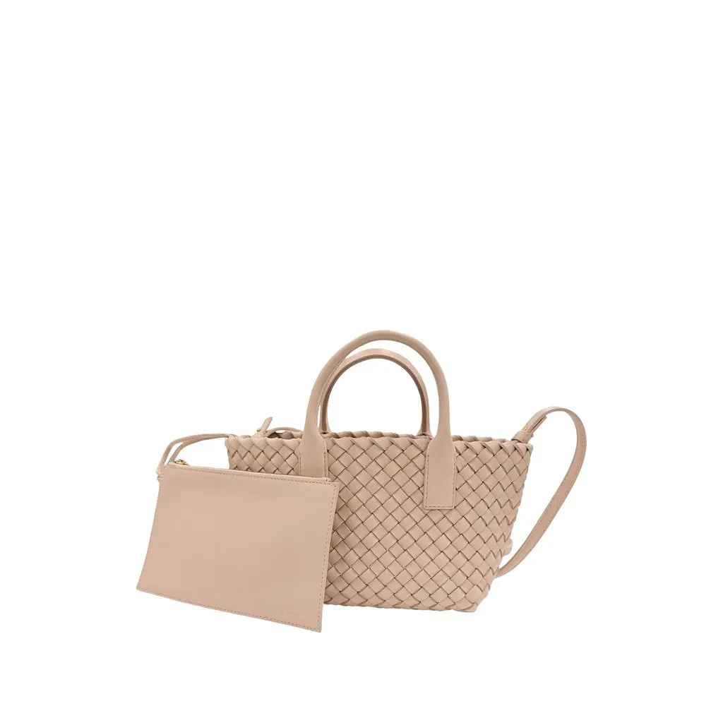 Bottega Veneta Mini Lambskin Intreccio Cabat Tote Pink Leather Very good - Front View