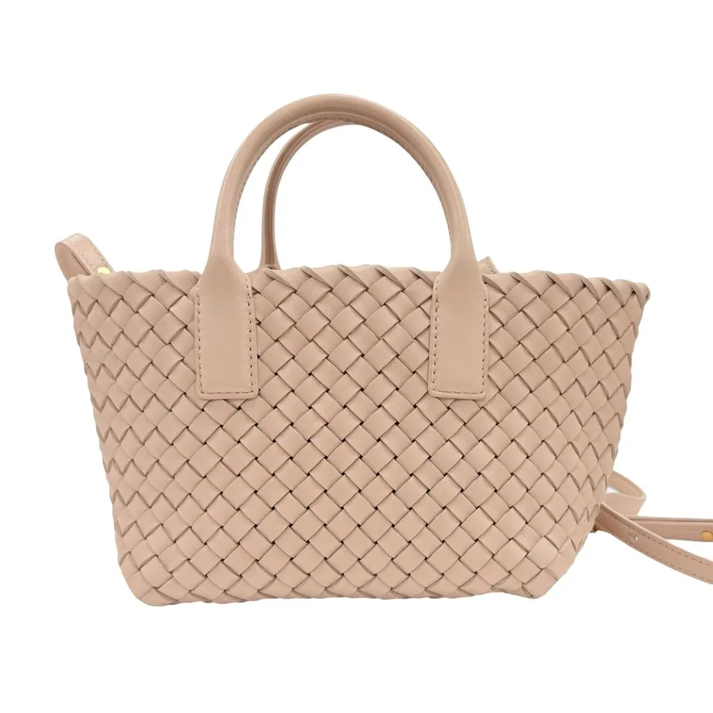Bottega Veneta Mini Lambskin Intreccio Cabat Tote Pink Leather Very good - Back View