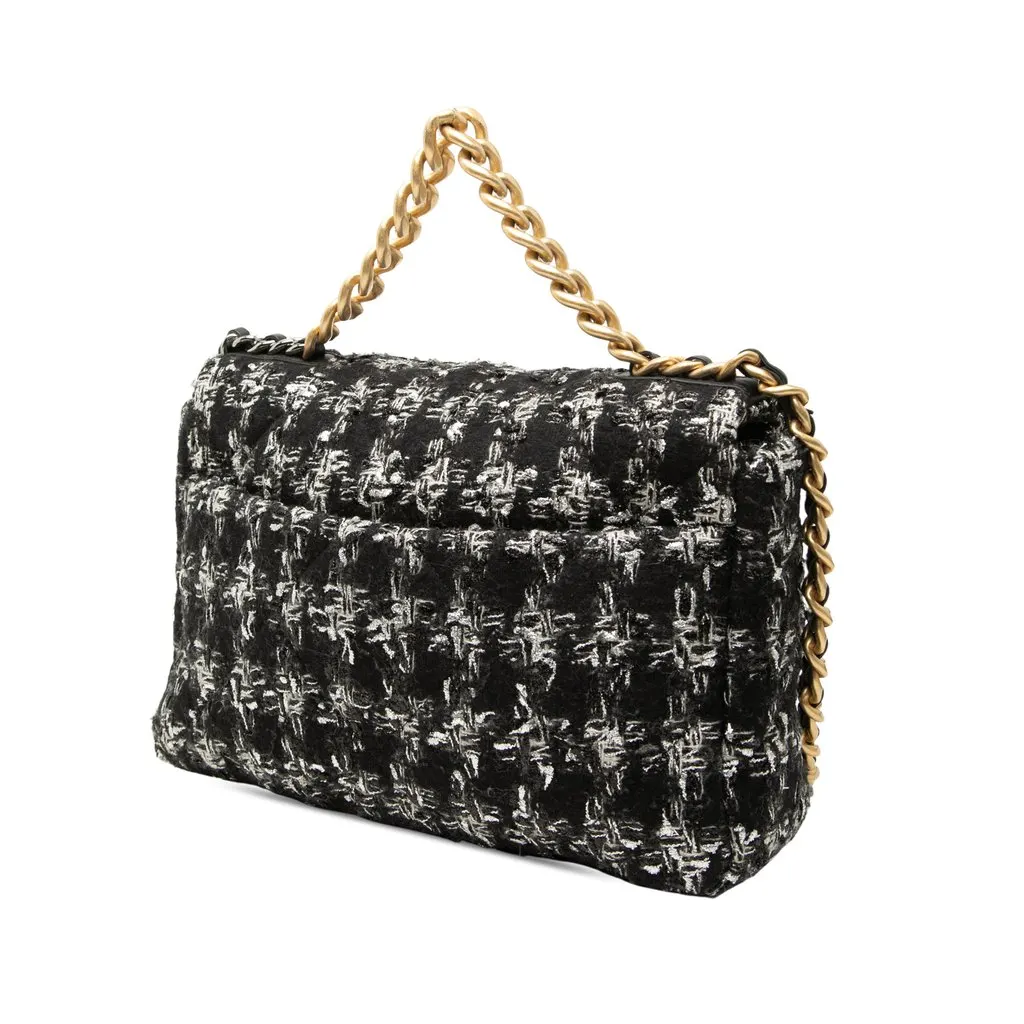 Chanel Large Tweed 19 Flap Black Tweed Very good - Back View
