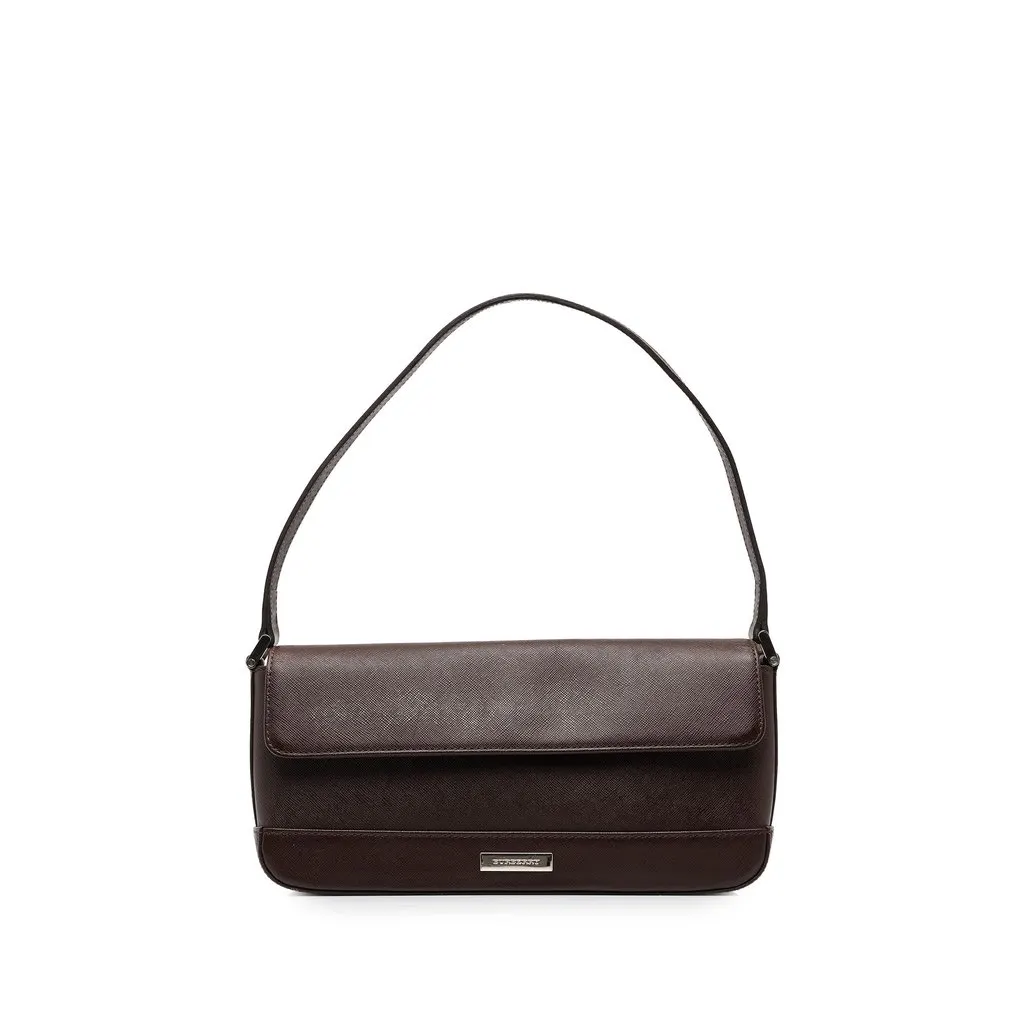 Burberry Leather Flap Shoulder Bag Brown Leather Good - Front View