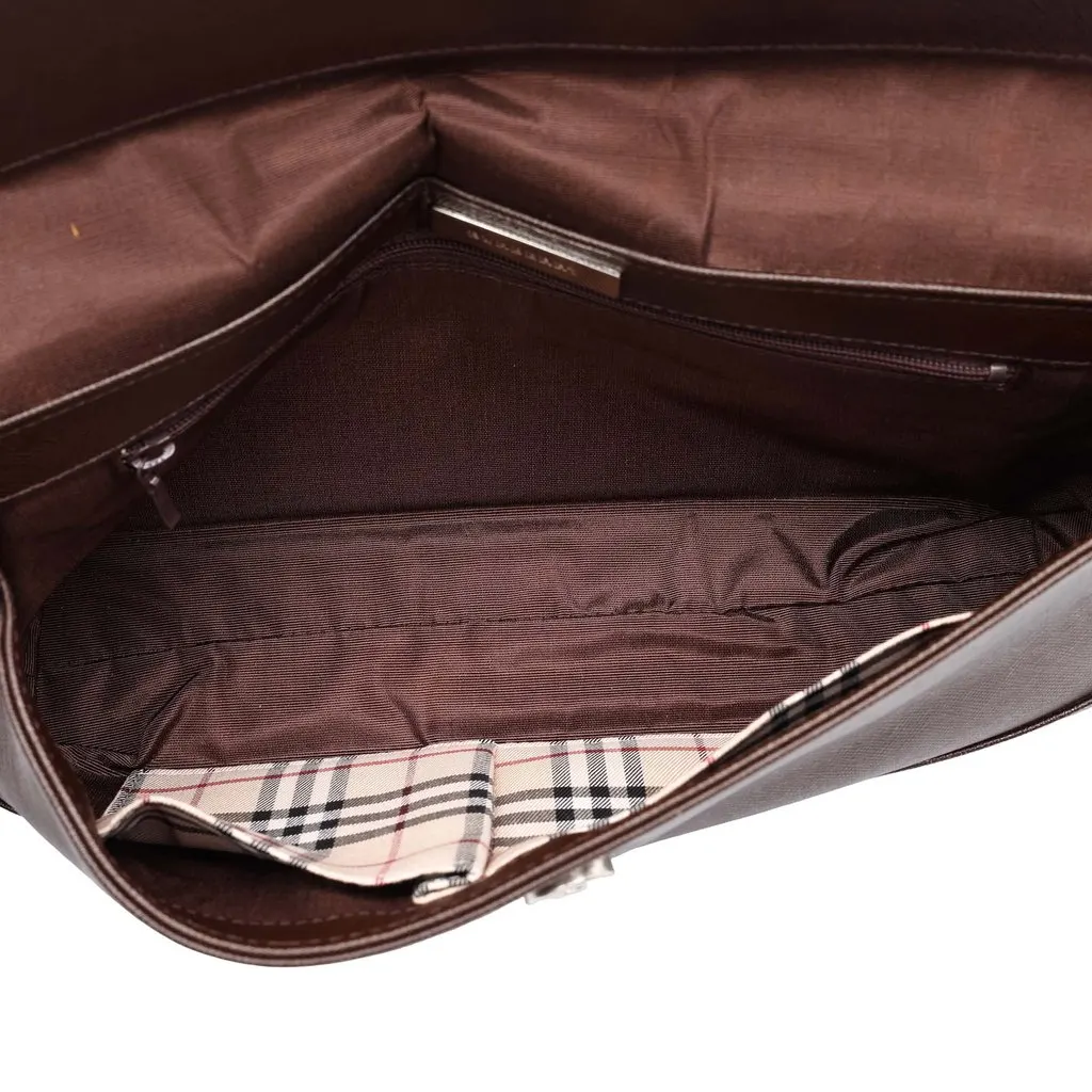 Burberry Leather Flap Shoulder Bag Brown Leather Good - Model View