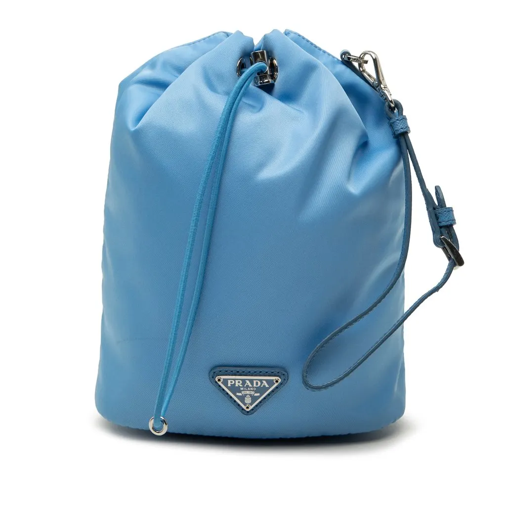 Prada Tessuto Drawstring Bucket Bag Blue Very good - Front View