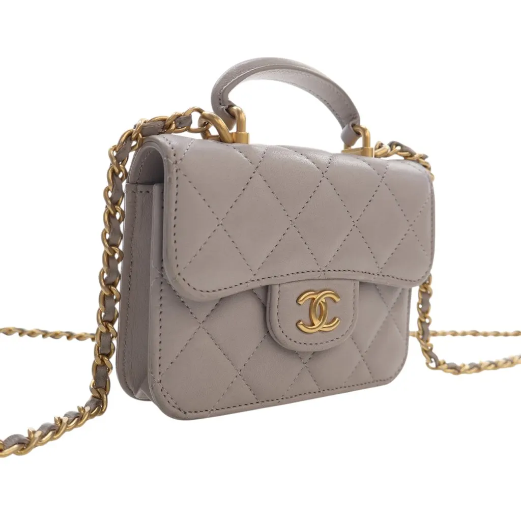 Chanel Mini Quilted Lambskin Top Handle Card Holder with Chain MultiColor Leather Very good - Back View