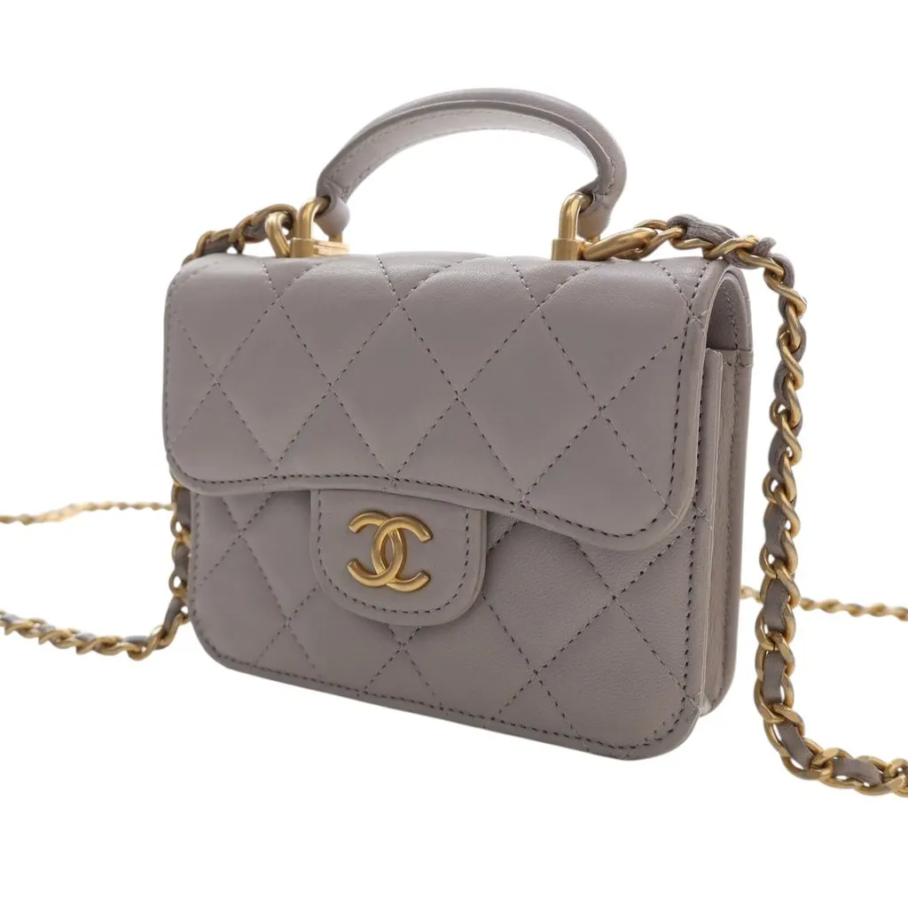 Chanel Mini Quilted Lambskin Top Handle Card Holder with Chain MultiColor Leather Very good - Inside View