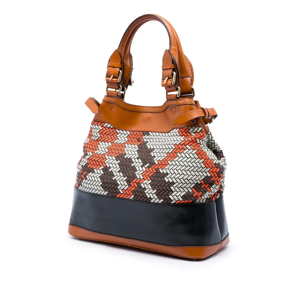 Burberry Prorsum Woven Leather Check Tote Orange Leather Very good - Back View