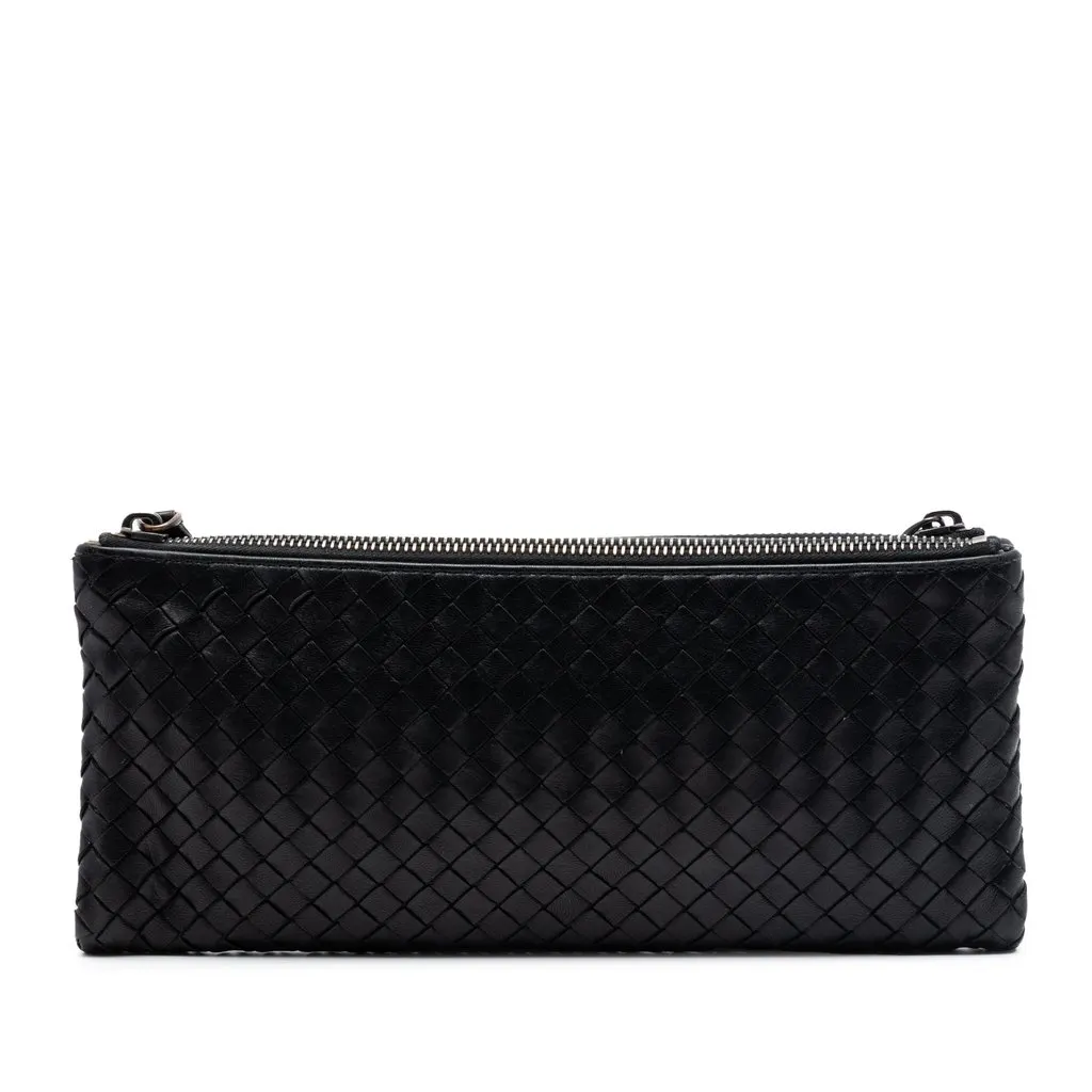 Bottega Veneta Nappa Intrecciato Double Zip Clutch Black Leather Very good - Front View