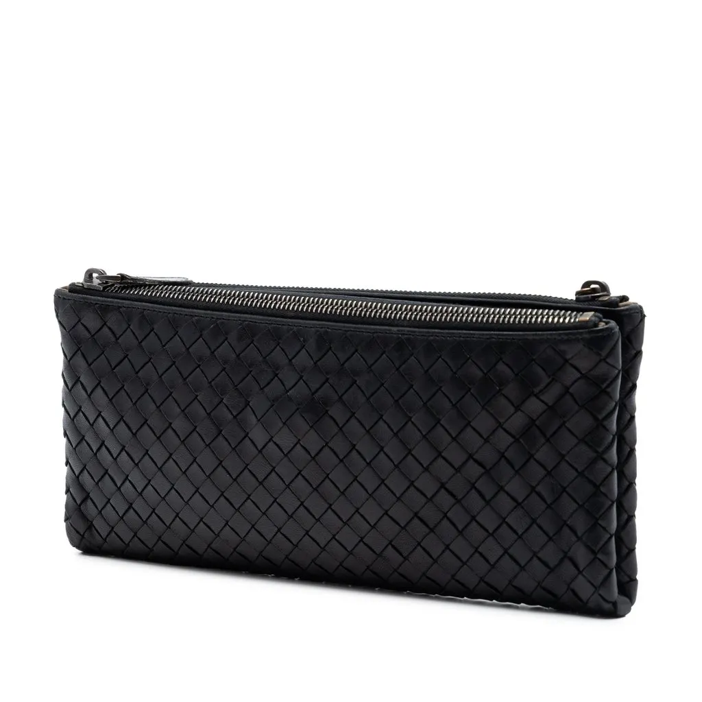 Bottega Veneta Nappa Intrecciato Double Zip Clutch Black Leather Very good - Back View