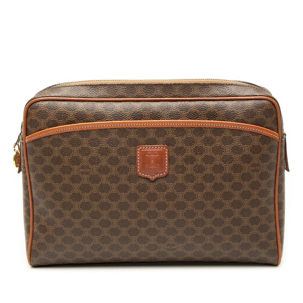 Celine Macadam Coated Canvas Clutch Brown Very good - Front View