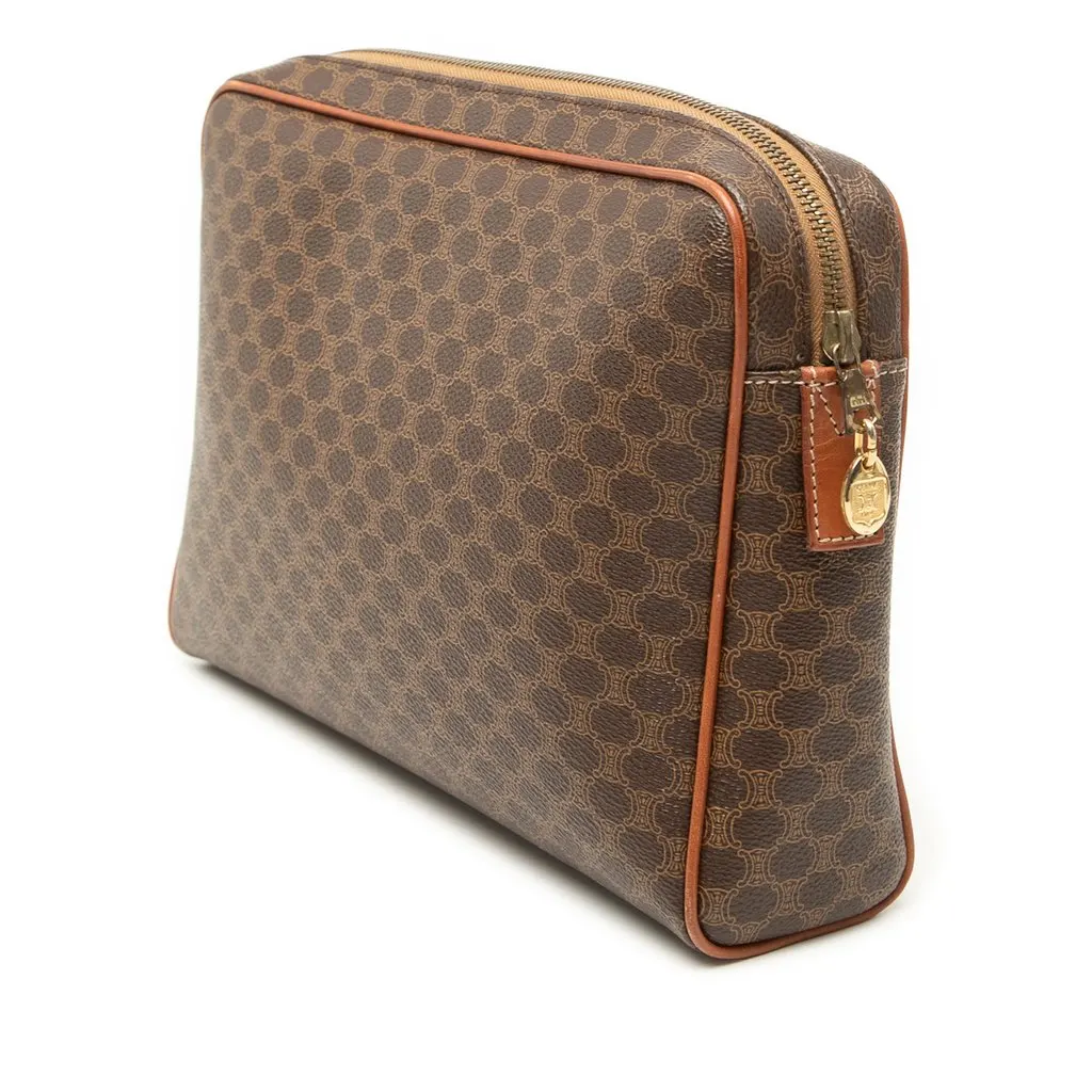 Celine Macadam Coated Canvas Clutch Brown Very good - Back View