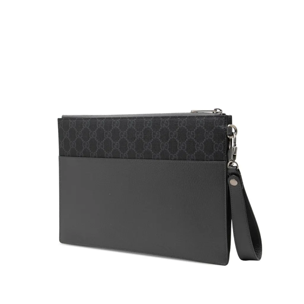 Gucci GG Supreme and Calfskin Cut Out Interlocking G Clutch Black Very good - Back View