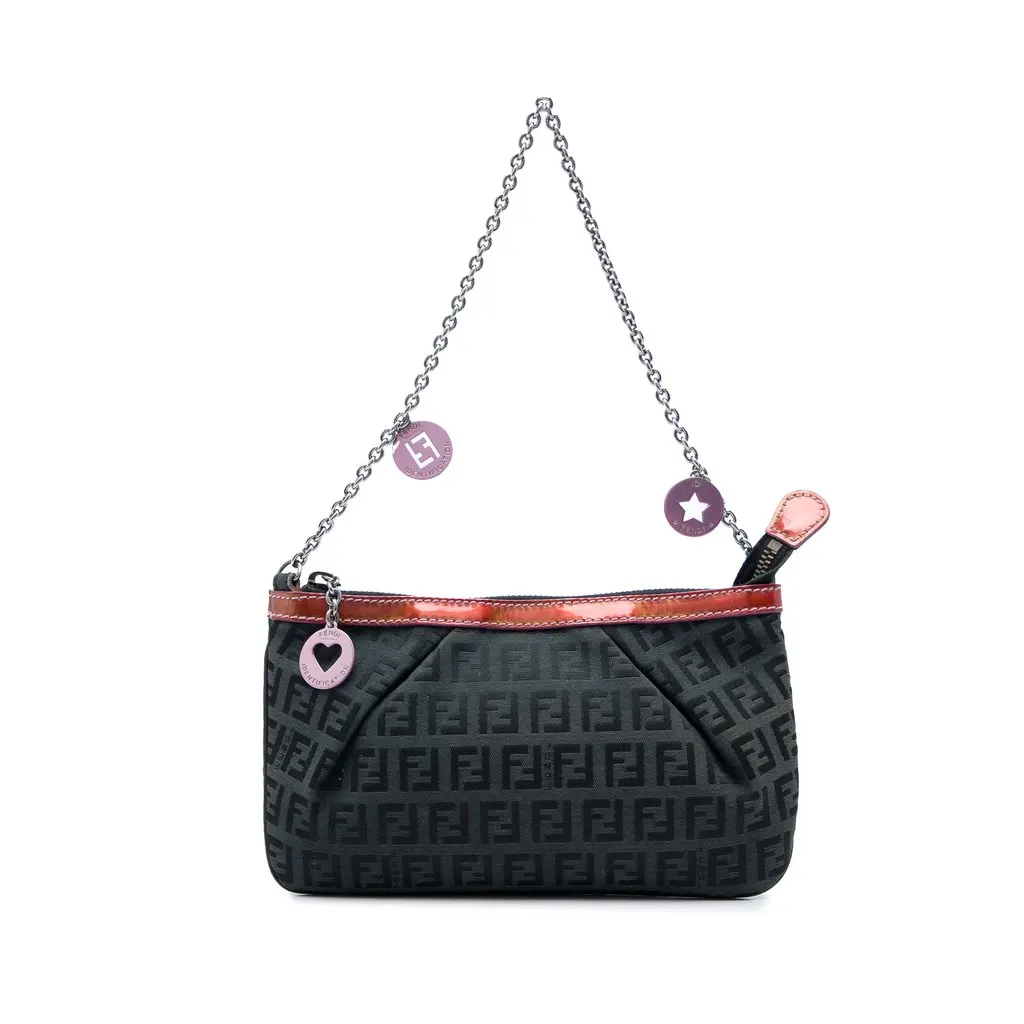 Fendi Zucchino Canvas Chain Pochette Black Canvas Very good - Front View