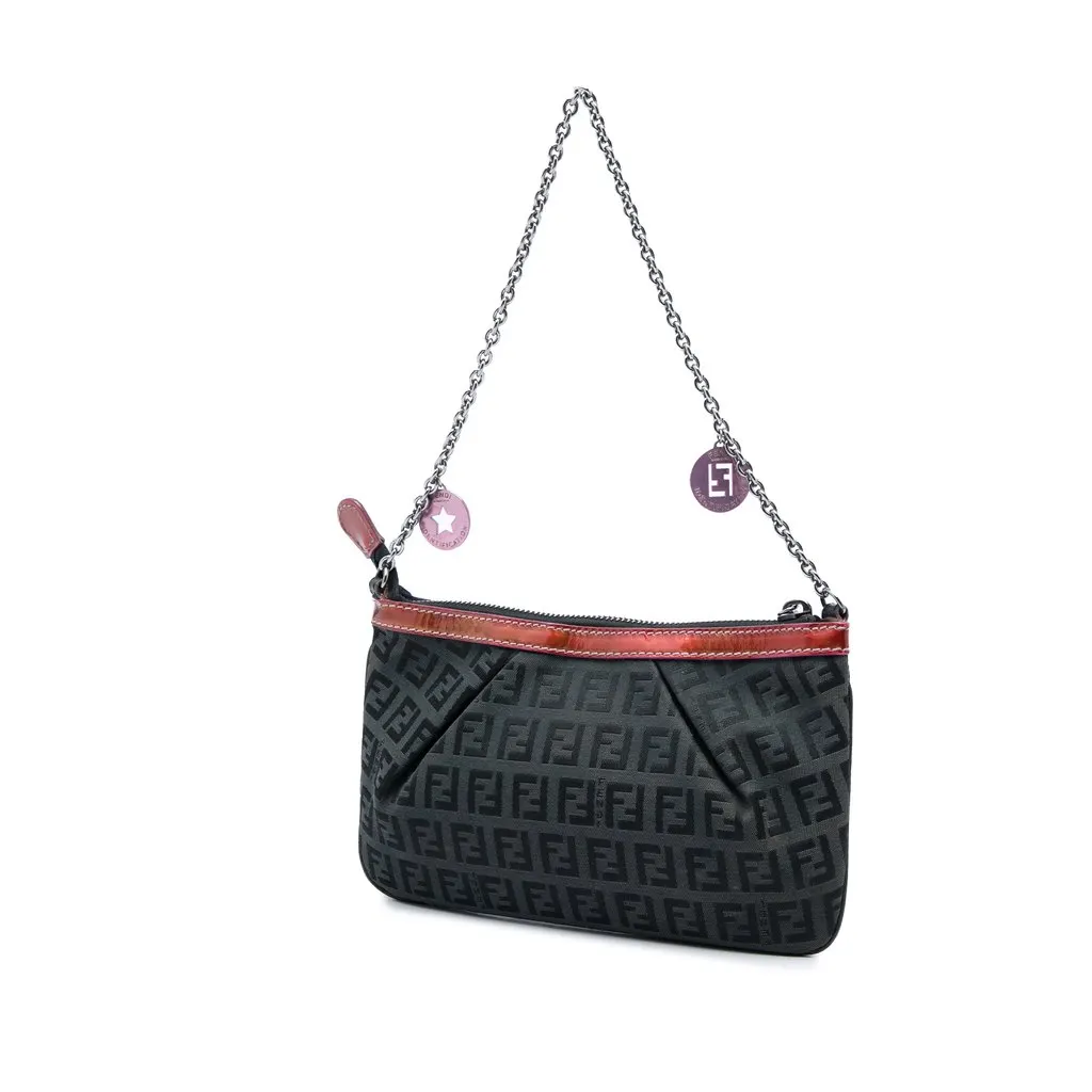 Fendi Zucchino Canvas Chain Pochette Black Canvas Very good - Back View