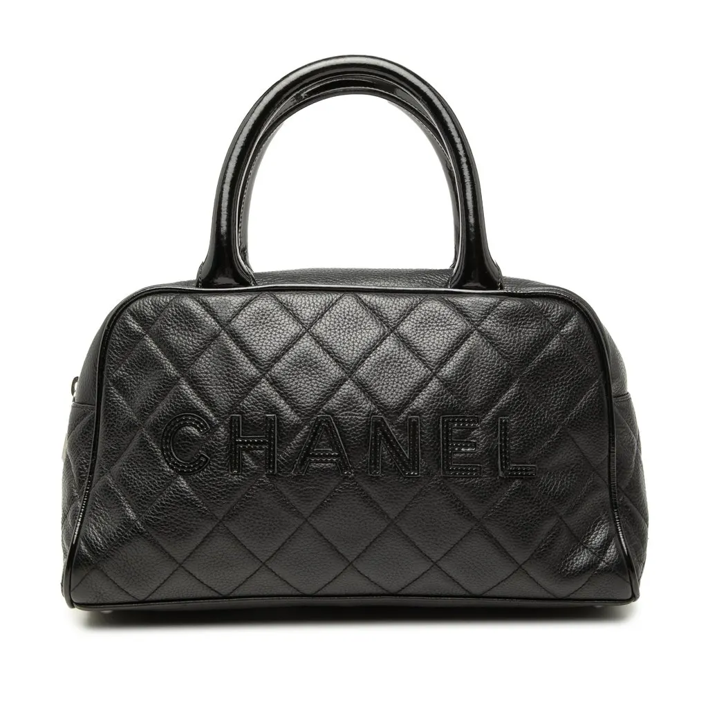 Chanel Quilted Caviar Bowler Handbag Black Leather Very good - Front View