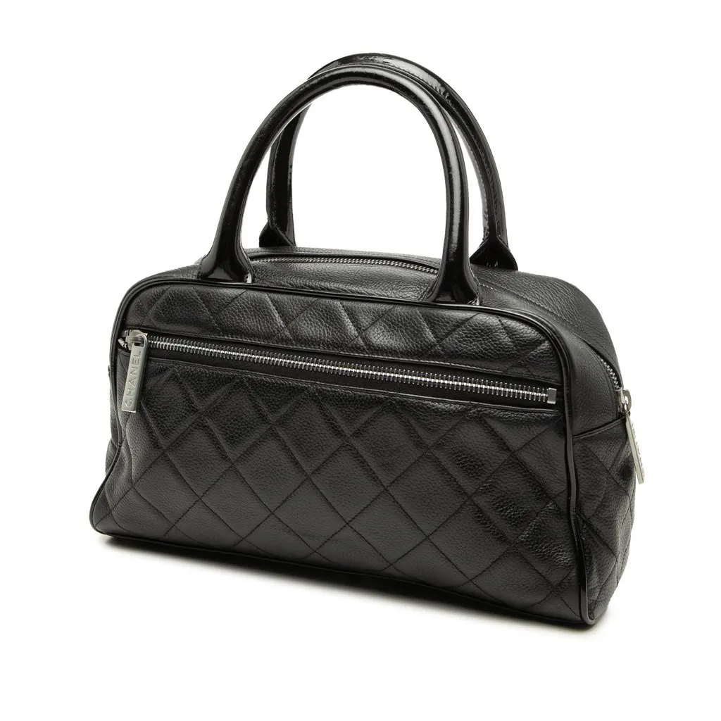 Chanel Quilted Caviar Bowler Handbag Black Leather Very good - Back View