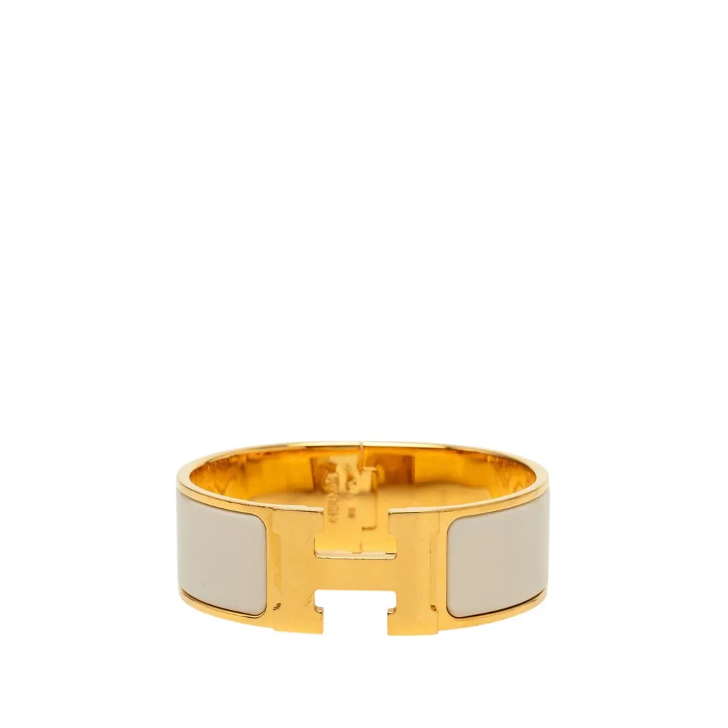 Hermès Wide Enamel Clic Clac H Bracelet PM White Enamel Very good - Front View