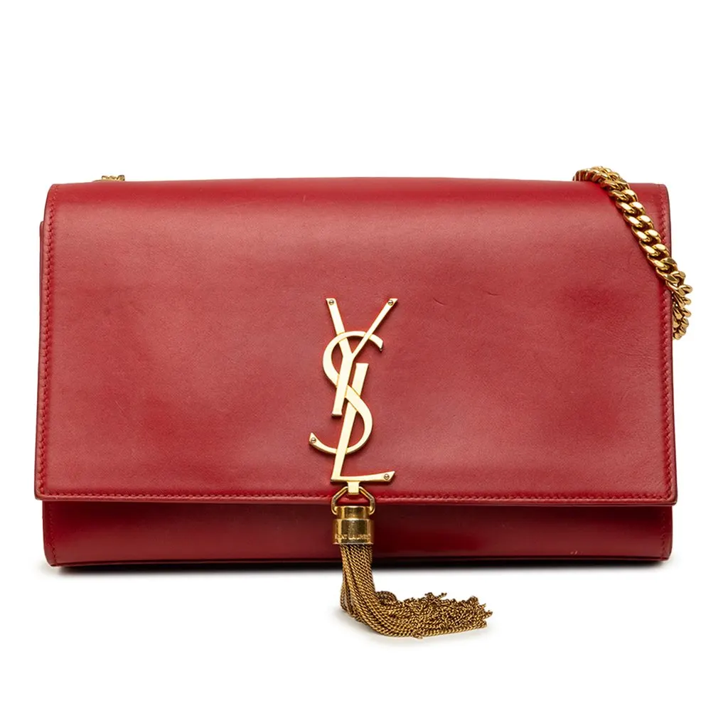 Saint Laurent Medium Smooth Calfskin Classic Monogram Kate Tassel Crossbody Red Leather Very good - Front View