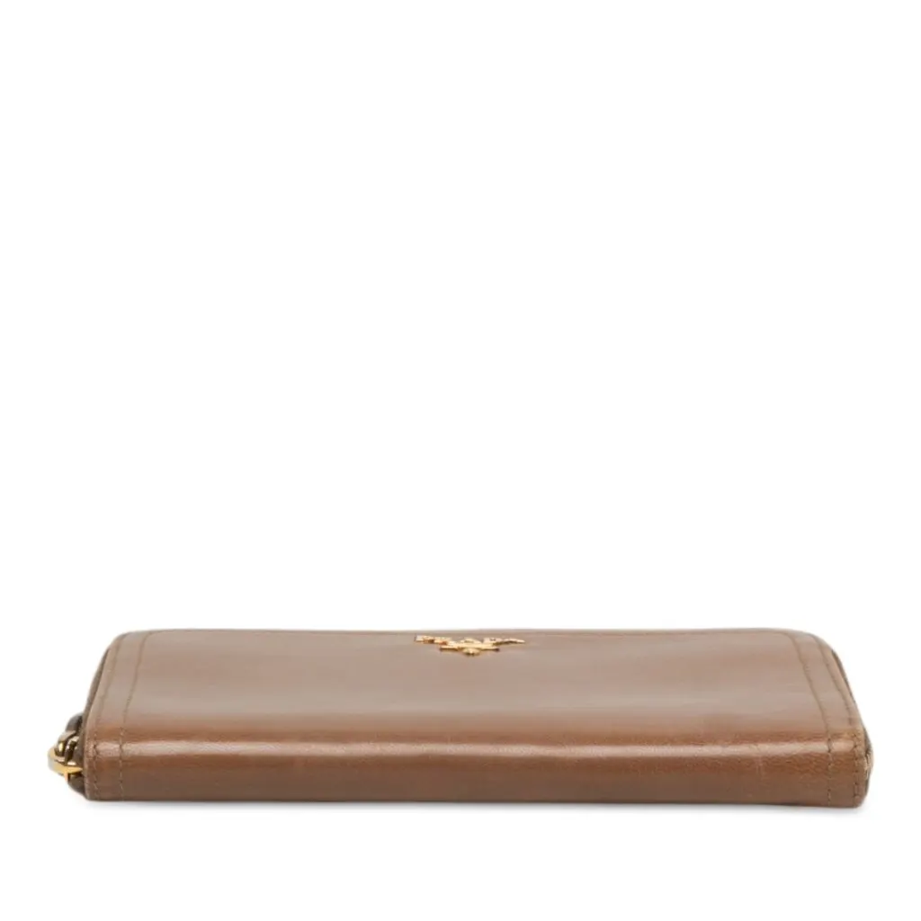 Prada Leather Zip Around Long Wallet Brown Leather Very good - Inside View
