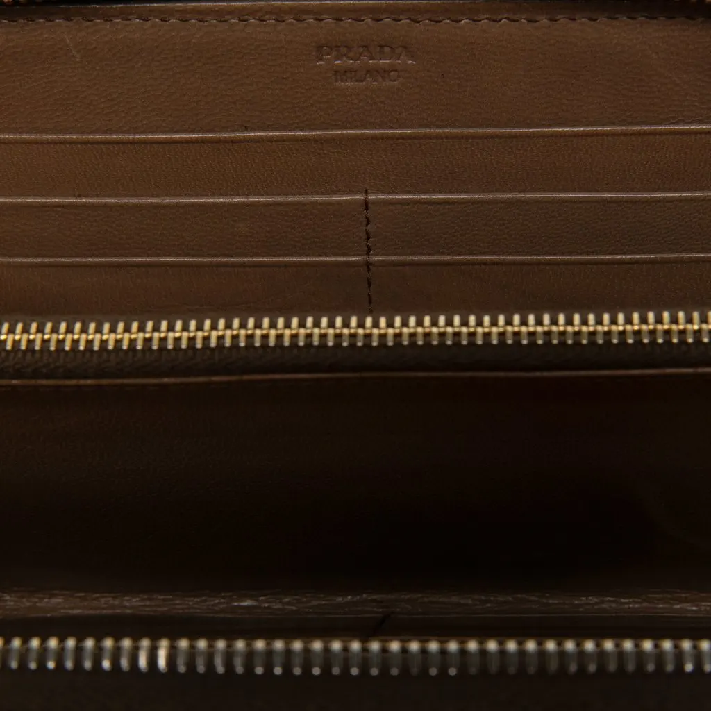 Prada Leather Zip Around Long Wallet Brown Leather Very good - Model View