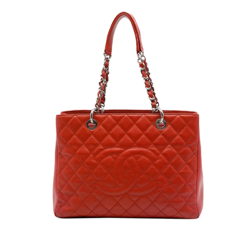 Chanel Caviar Grand Shopping Tote Red Leather Very good - Front View